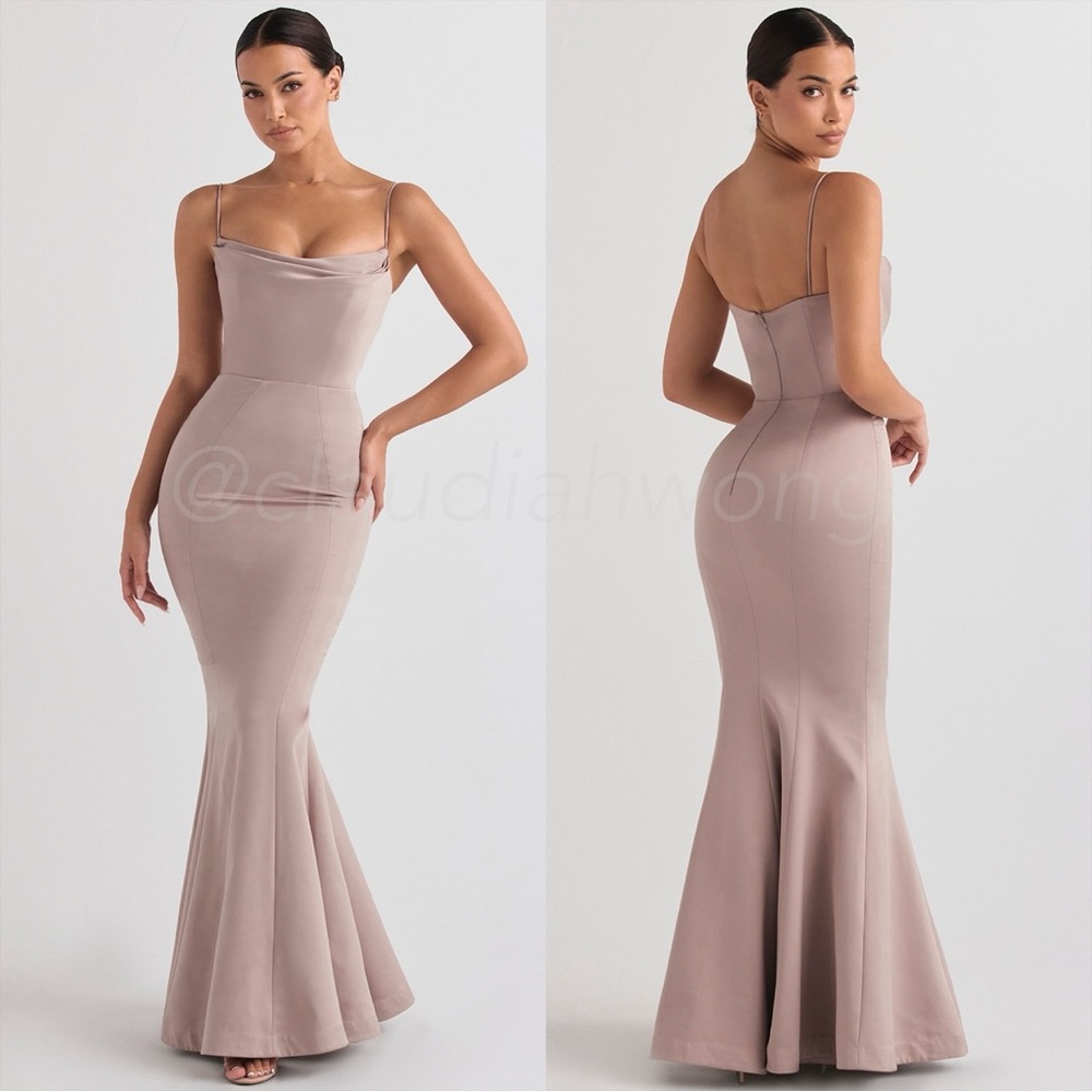 HOUSE OF CB Violette Mushroom Satin Fishtail Gown - Picture 11 of 11